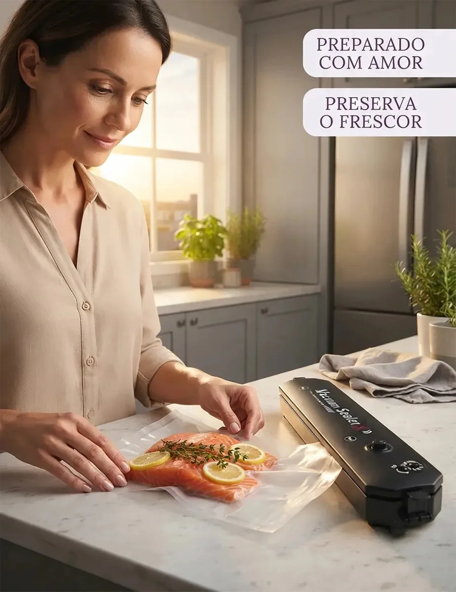 Seladora a Vácuo Para Alimentos Automática Máquina Embaladora Portátil Profissional Doméstica Elétrica Selar Embalar Conservar Alimentos Frescos 110v 220v Seladora Vácuo Com 10 Saquinhos
