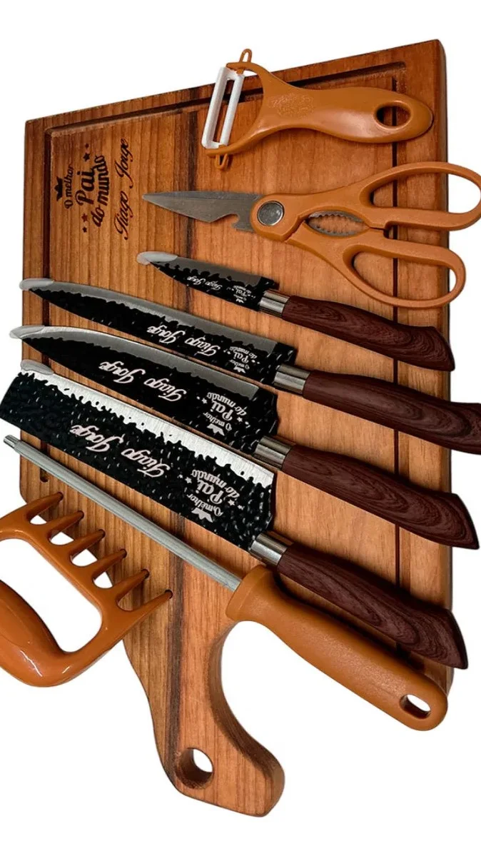 Kit 9 Peças Churrasco Profissional Tabua Nome Personalizado - R$ 282,69